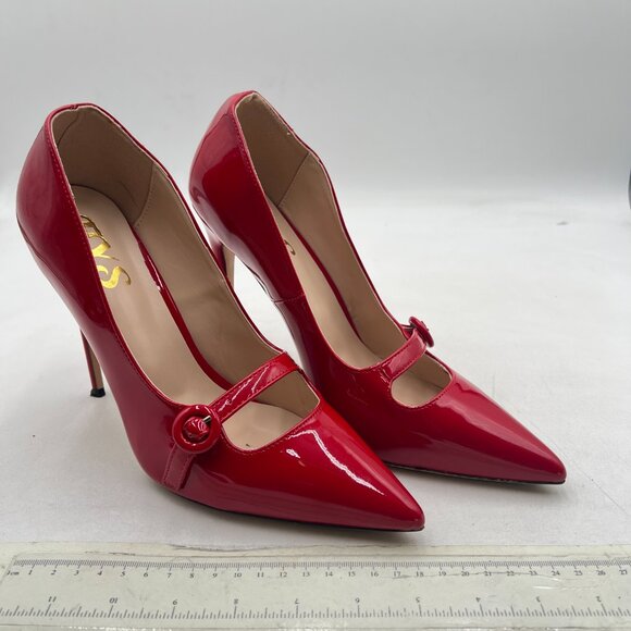 FYS Wine Pointed Toe Buckle Ankle Strap Mary Jane Pump Sexy Stiletto High Heels - Picture 4 of 8